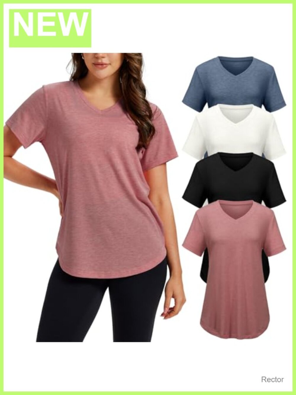 4 Pack V Neck T Shirts Short Sleeve Loose Fit Curved Hem Summer Tops